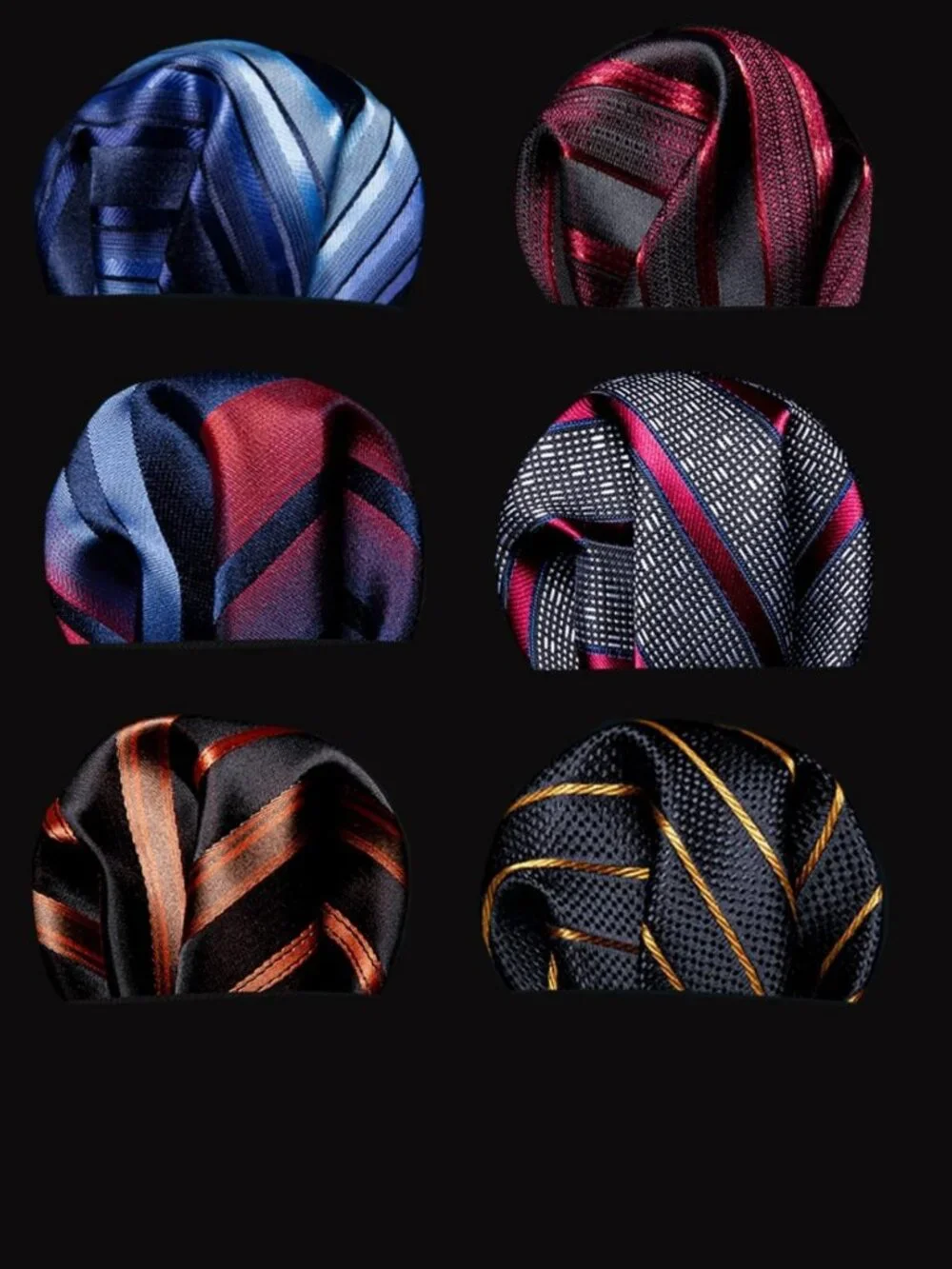 Elegant 6-Piece Men's Tie Set - Silk Neckties, Handkerchiefs & Cufflinks for